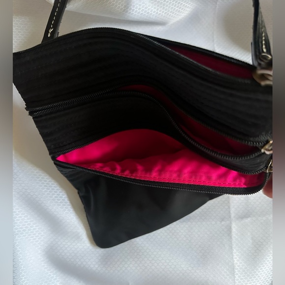 Dooney & Bourke Handbags - Dooney & Bourke Triple Zip Nylon Black Crossbody Barbie Pink Interior
